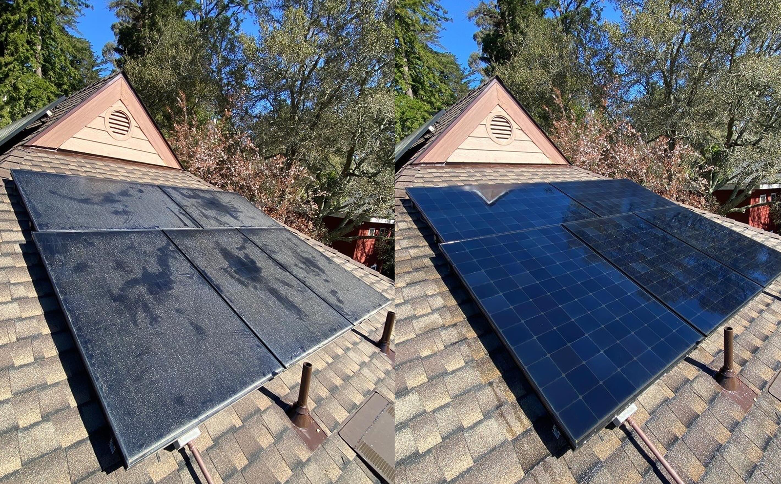 Before and after solar panels cleaning in Miami and Broward